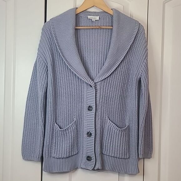 Haven Well Within Light Blue Shawl Collar Cardigan Cotton Chunky Knit Size XS - Picture 2 of 12